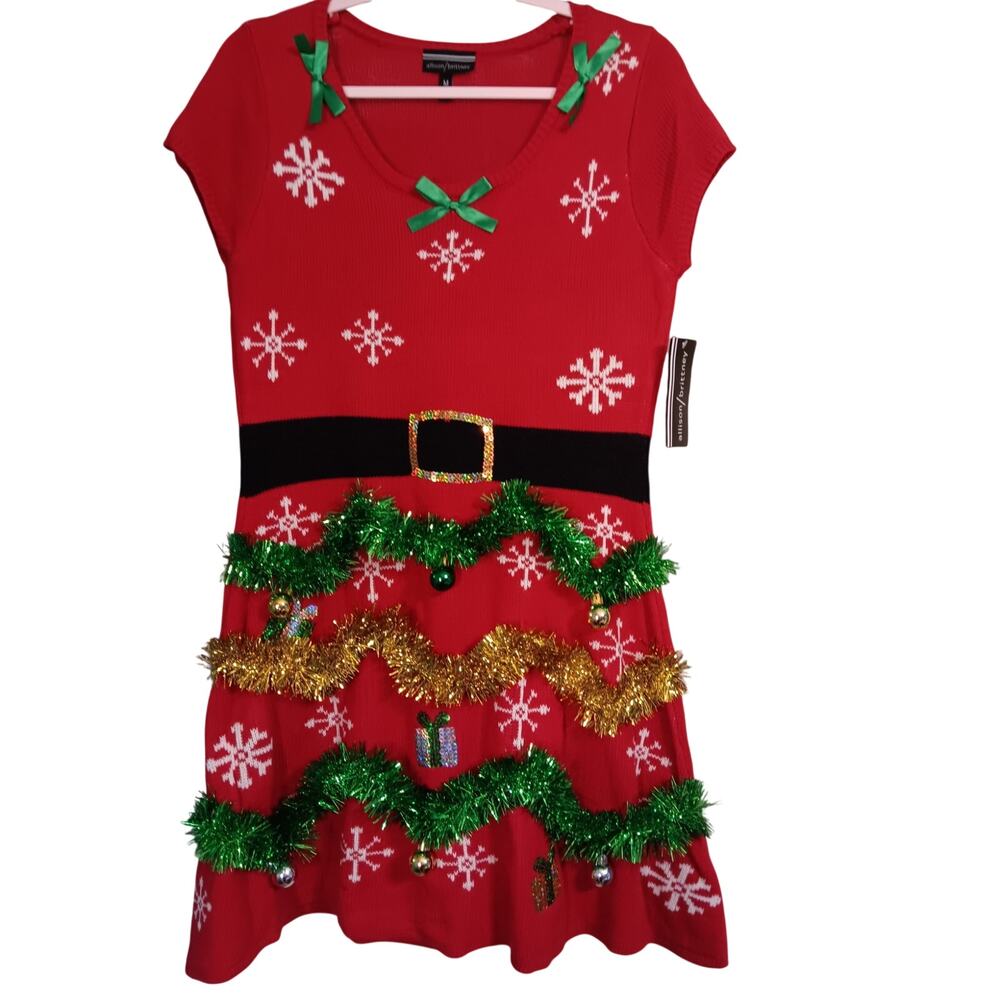 Allison Brittney Christmas Sweater Dress NEW Medium Holiday Ornaments Garland